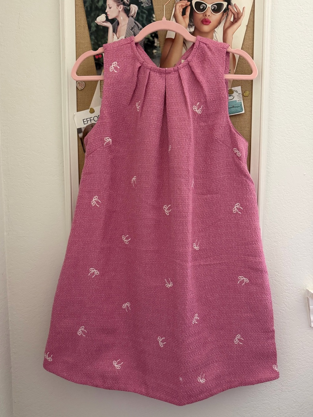 Pink Bow Embroidered Shift Dress